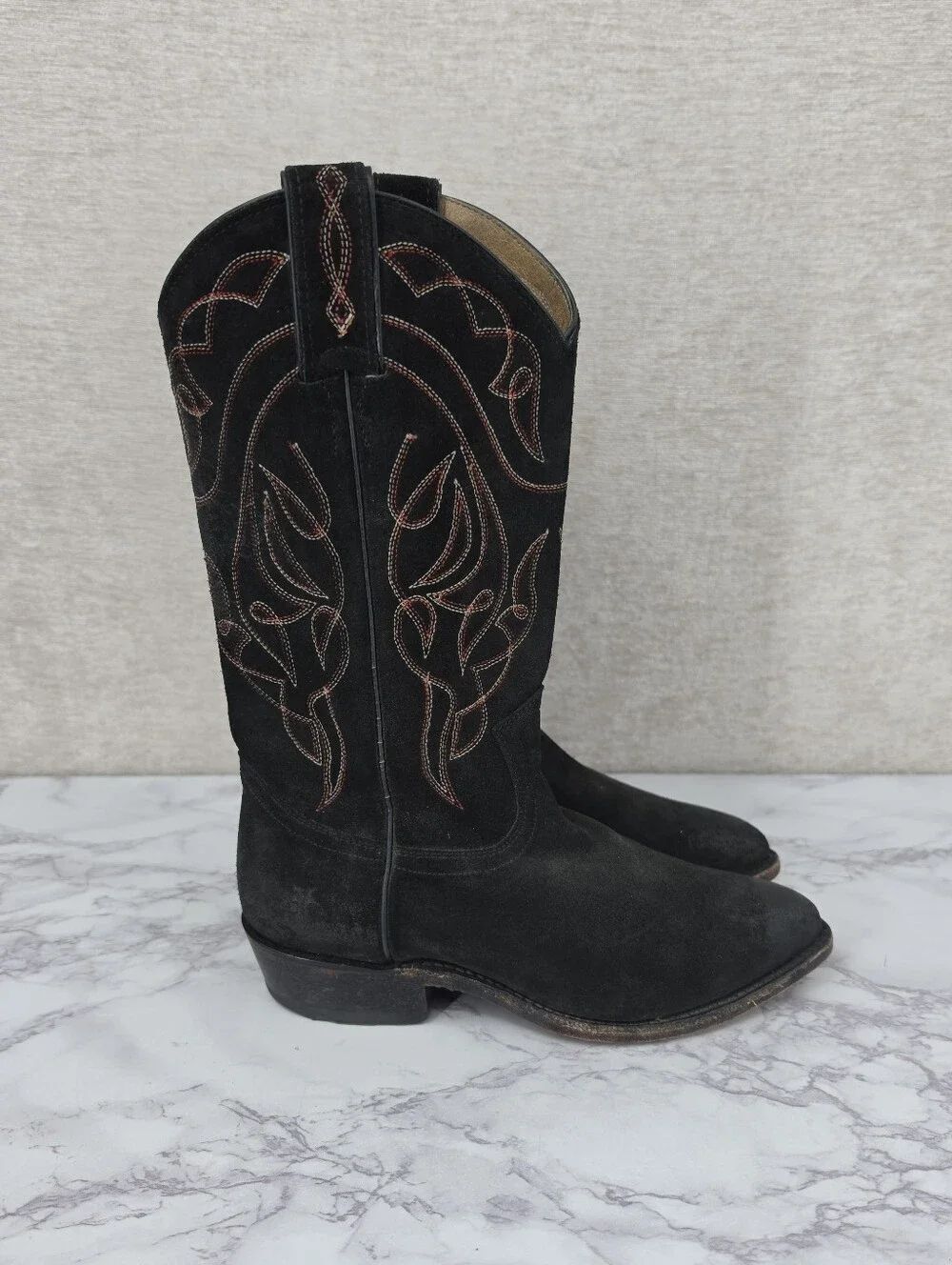 Frye Vintage Billy Short Stitch Cowboy Boots Western Black Suede Leather #76876
